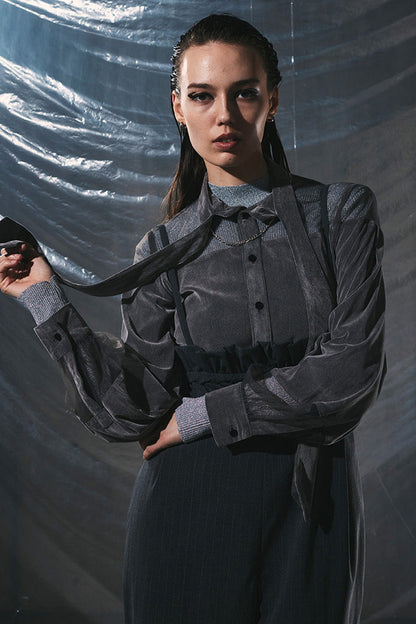 Sheer Bow Tie Blouse