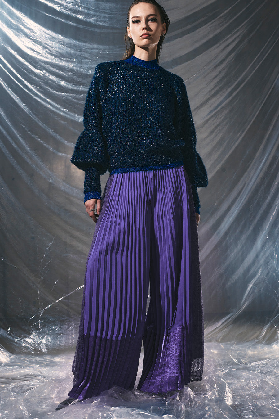 Multi Texture Pleated Pants