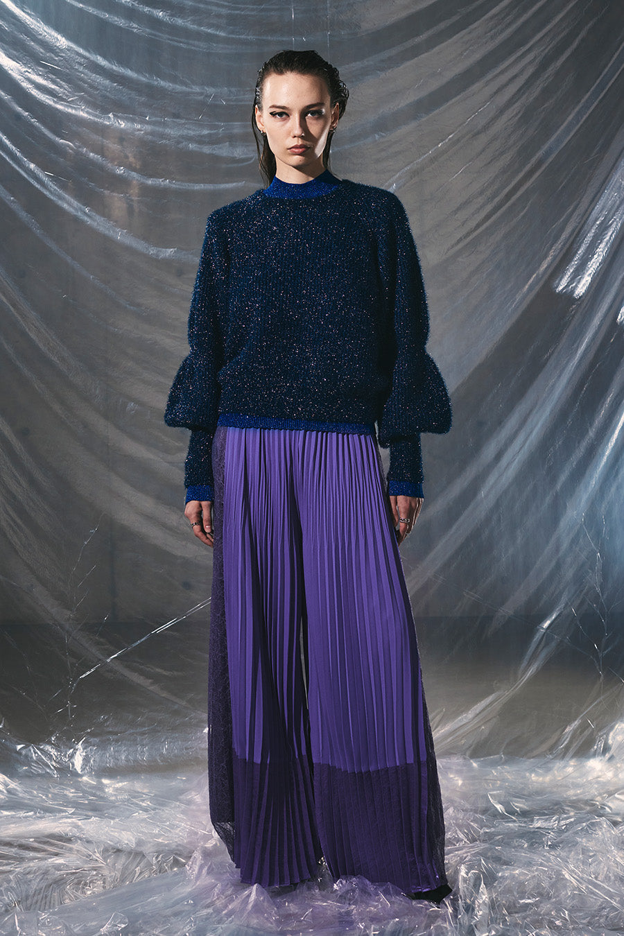 Multi Texture Pleated Pants