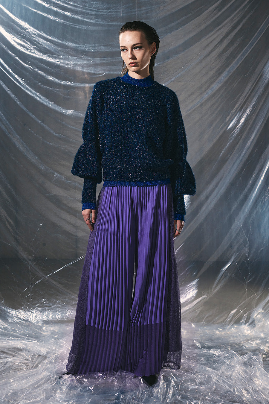 Multi Texture Pleated Pants